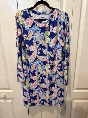 NWOT IBKUL Sharon Navy Multicolor Paisley Long Sleeve Shift Dress Large